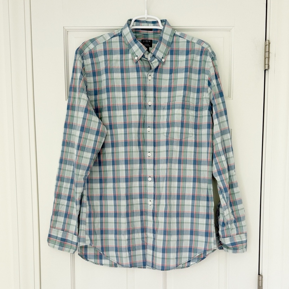 NWT J.CREW button down shirt size M blue green plaid cotton classic flex washed